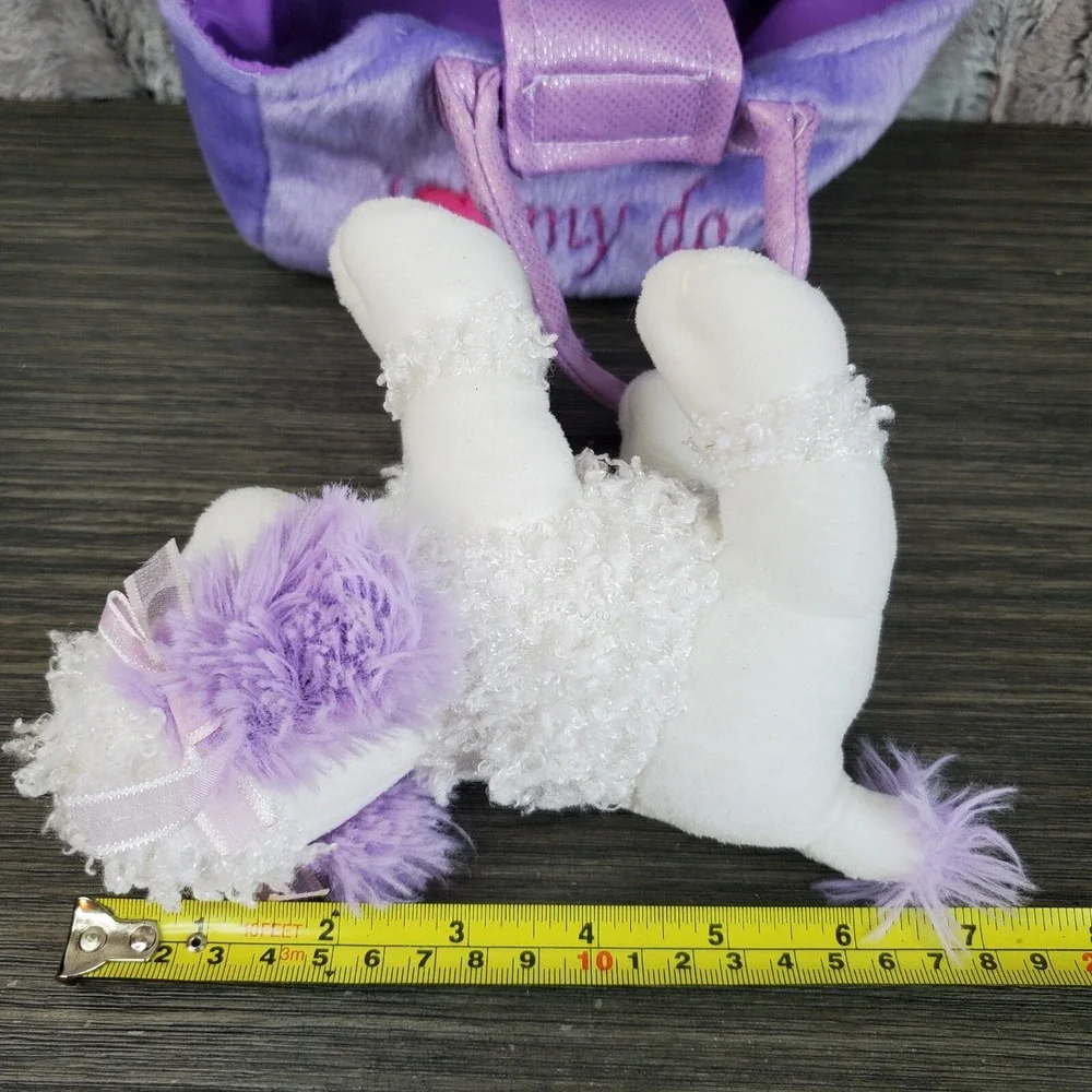 White And Lavender Purple Plush POODLE Dog And‎ Carrying Purse I LOVE MY DOG